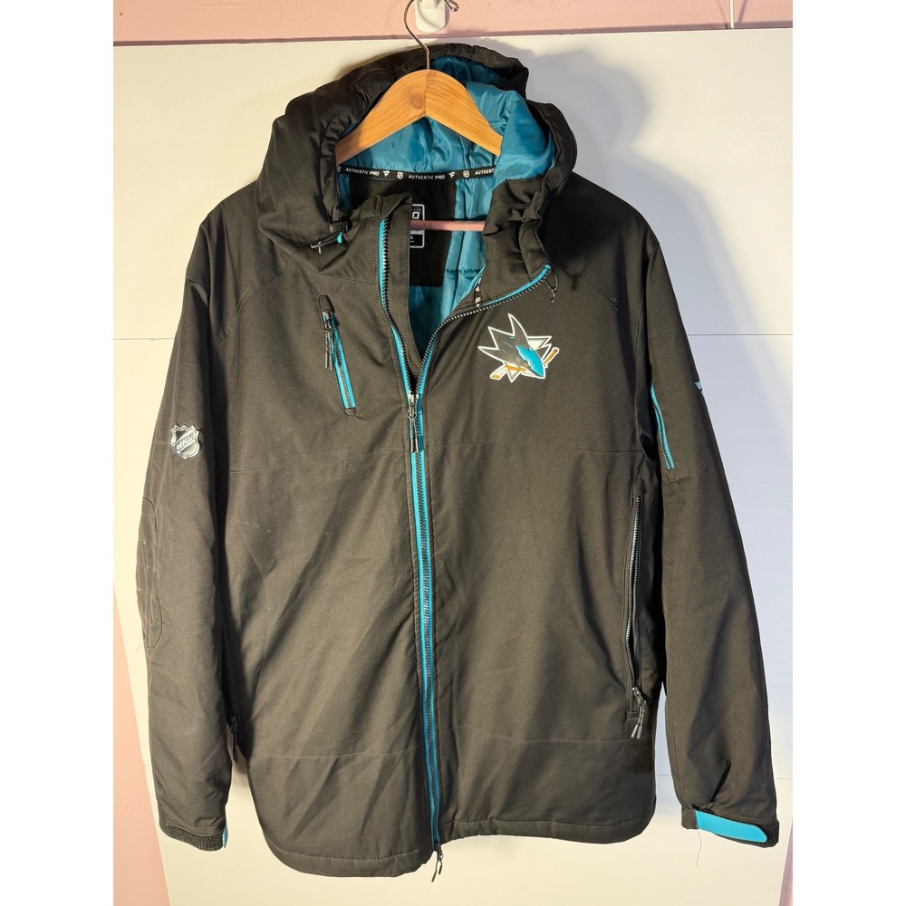 NHL San Jose Sharks Fanatics Authentic Pro Hooded Jacket Black Teal XL Mens
